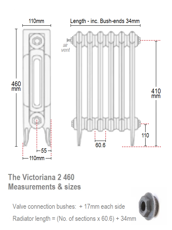 Victoriana 2 Cast Iron Radiator - 29 Section, 460H x 1791mm